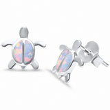 Turtle Stud Earrings Lab Created Opal 925 Sterling Silver