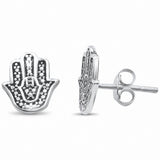 Hamesh Lucky Hand Hamsa Stud Earrings Plain 925 Sterling Silver
