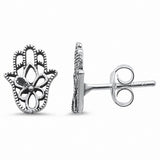 Hamsa Hand of God Stud Earrings 925 Sterling Silver