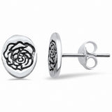 Plain Rose Flower Stud Earrings Solid 925 Sterling Silver