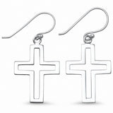 Plain Shiny Open Cross Drop Dangle Earrings 925 Sterling Silver Fish Hook Choose Color
