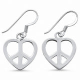 Heart Peace Drop Earrings Fishhook 925 Sterling Silver