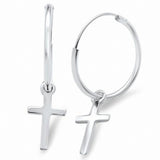 Continues Lock Dangling Cross Earrings 925 Sterling Silver