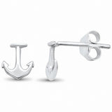 Plain Anchor Stud Earrings 925 Sterling Silver Choose Color