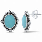 Solitaire Stud Earring Oval Simulaed CZ 925 Sterling Silver