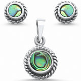 Antique Style Jewelry Set Simulated Abalone 925 Sterling Silver