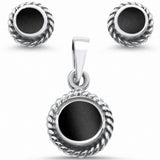 Antique Style Jewelry Set Simulated Abalone 925 Sterling Silver