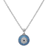 Evil Eye Pendant 18" Necklace Round Pave Simulated Stone 925 Sterling Silver Choose Color - Blue Apple Jewelry