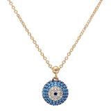 Evil Eye Pendant 18" Necklace Round Pave Simulated Stone 925 Sterling Silver Choose Color - Blue Apple Jewelry