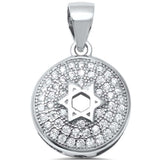 Star of David Pendant Charm Round Pave Simulated Cubic Zirconia 925 Sterling Silver Jewish Star Choose Color