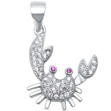 Crab Pendant Charm Round Simulated Red Ruby White Cubic Zirconia 925 Sterling Silver Choose Color - Blue Apple Jewelry