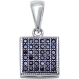 Square Pendant Simulated Round Black Cubic Zirconia 925 Sterling Silver Choose Color