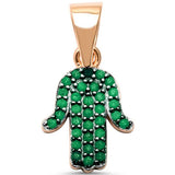 Hamsa Pendant Round Simulated Nano Stone 925 Sterling Silver