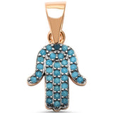 Hamsa Pendant Round Simulated Nano Stone 925 Sterling Silver