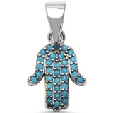 Hamsa Pendant Round Simulated Nano Stone 925 Sterling Silver