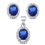 Halo Jewelry Set Oval Round Cubic Zirconia Wedding Bridal 925 Sterling Silver