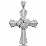 3" Cubic Zirconia Cross Pendant 925 Sterling Silver