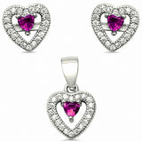Halo Heart Jewelry Set Simulated Stone 925 Sterling Silver Pendant Earring