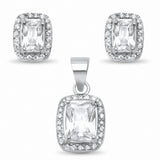 Halo Jewelry Set Radiant Round Cubic Zirconia 925 Sterling Silver Bridal Wedding