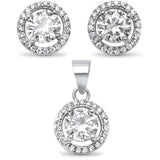 Halo Jewelry Set Pendant Earring Round Cubic Zirconia 925 Sterling Silver