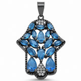Hamesh Hand Of God Pendant Simulated Multicolored & Round CZ Black Tone 925 Sterling Silver