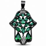 Black Tone Multicolored Cubic Zirconia Hamsa Hand Pendant 925 Sterling Silver