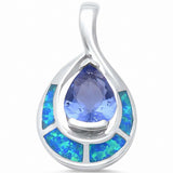 Teardrop Pear Simulated Tanzanite, Lab Created Opal Solid 925 Sterling Silver
