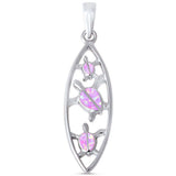 Turtle Pendant Lab Created Opal 925 Sterling Silver Choose Color Marquise Design - Blue Apple Jewelry
