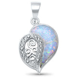 Fancy Swirl Filigree Heart Pendant Round Cubic Zirconia Created Opal 925 Sterling Silver Choose Color