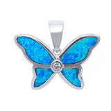 Butterfly Pendant Charm Created Opal Bezel Round Cubic Zirconia 925 Sterling Silver Choose Color