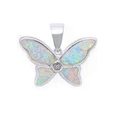 Butterfly Pendant Charm Created Opal Bezel Round Cubic Zirconia 925 Sterling Silver Choose Color