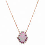 Hamsa Hand of God Necklace Pendant Round Lab Created Opal 925 Sterling Silver