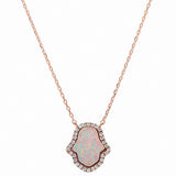 Hamsa Hand of God Necklace Pendant Round Lab Created Opal 925 Sterling Silver