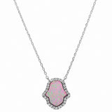 Hamsa Hand of God Necklace Pendant Round Lab Created Opal 925 Sterling Silver