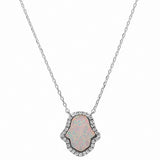 Hamsa Hand of God Necklace Pendant Round Lab Created Opal 925 Sterling Silver