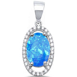 Halo Pendant Charm Oval Created Opal Round Cubic Zirconia 925 Sterling Silver Choose Color - Blue Apple Jewelry