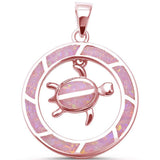 Round Dangling Turtle Pendant Charm Lab Created Opal 925 Sterling Silver