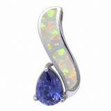 Fashion Pendant Teardrop Pear Simulated Tanzanite Lab Created Opal 925 Sterling Silver