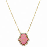 Hamsa Hand of God Necklace Pendant Lab Created Opal Round Simulated Cubic Zirconia 925 Sterling Silver