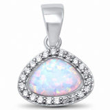 Fashion Halo Design Pendant Created Opal Round Cubic Zirconia 925 Sterling Silver