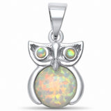 Owl Pendant Charm Lab Created Opal Solid 925 Sterling Silver
