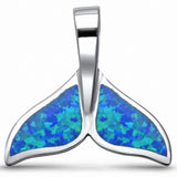 Fishy Whale Tail Pendant Lab Created Opal 925 Sterling Silver