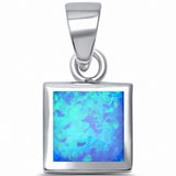 Solitaire Bezel Square Pendant Lab Created Opal 925 Sterling Silver Choose Color
