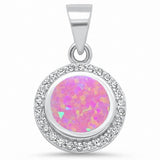 Halo Round Pendant Bezel Lab Created Opal 925 Sterling Silver