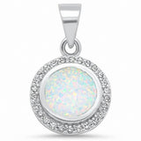 Halo Round Pendant Bezel Lab Created Opal 925 Sterling Silver