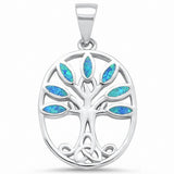 Tree of Life Pendant Lab Created Opal 925 Sterling Silver