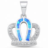 Crown Pendant Lab Created Opal Round Cubic Zirconia 925 Sterling Silver