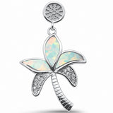 Pendant Charm Palm Tree Round Cubic Zirconia 925 Sterling Silver