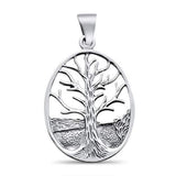 Oval Tree of Life Pendant Charm Solid 925 Sterling Silver