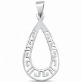 Plain Teardrop Pear Greek Key Pendant Charm 925 Sterling Silver